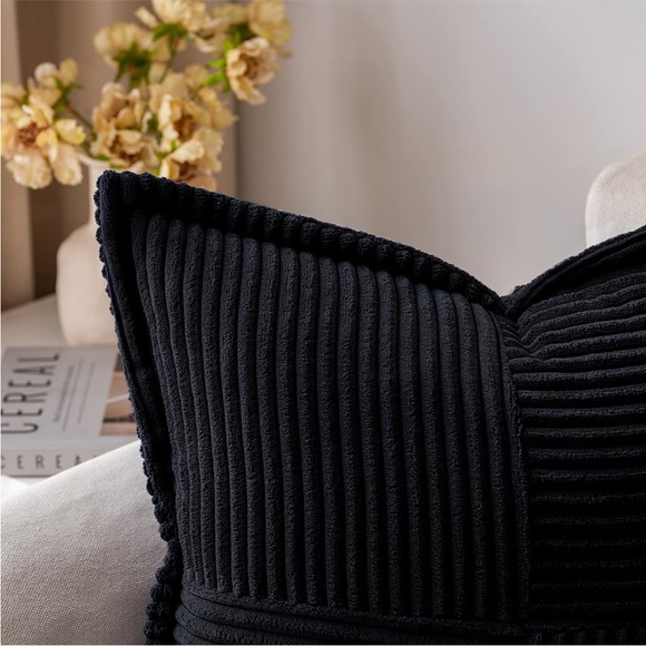Striped Black Corduroy Farmhouse Luxury Soft Decorative Stylish Pillow Cover Set - Picture 2 of 5